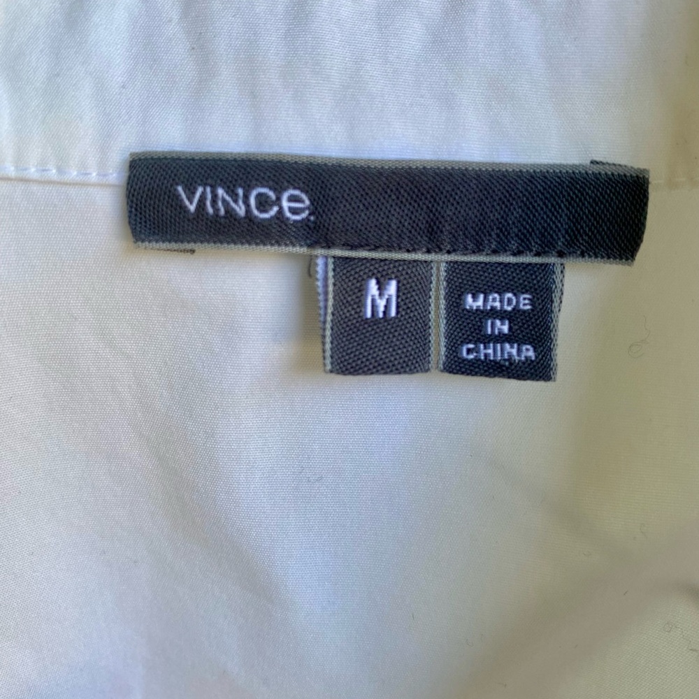 Vince White 100% Cotton Button Down Shirt Med Embroidered Trim Breathable Blouse - Picture 4 of 8